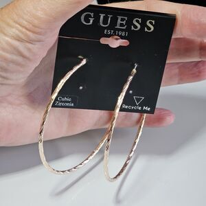 Guess Rose Gold Tone Twisted Round Hoops 2.5”